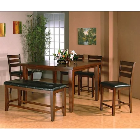 6 Piece Counter Height Dining Set with Table, Bench and Chairs